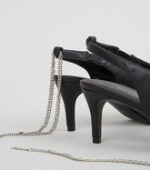 Black Leather-Look Chain Anklet Slingbacks New Look Vegan