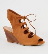 Tan Comfort Suedette Ghillie Wedge Sandals New Look