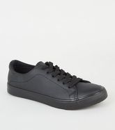 Black Leather-Look Lace Up Trainers New Look Vegan