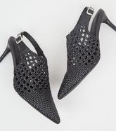 Black Woven Mid Heel Slingbacks New Look