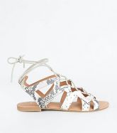Wide Fit Stone Faux Snake Ghillie Sandals New Look