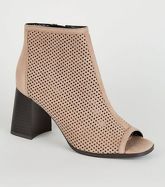 Light Brown Suedette Laser Cut Peep Toes New Look