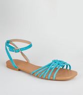 Teal Suedette Knot Front Strap Sandals New Look
