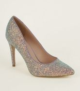 Lilac Glitter Pointed Court Shoes New Look