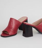 Red Woven Flared Block Heel Mules New Look