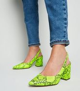 Yellow Neon Faux Snake Slingbacks New Look