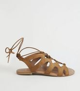 Wide Fit Tan Lace Up Ghillie Sandals New Look Vegan