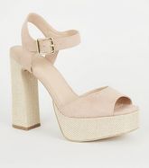 Nude Woven Platform Block Heel Sandals New Look