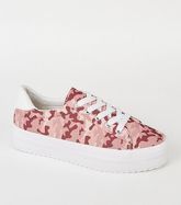 Pink Camo Print Lace Up Flatform Trainers New Look