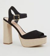 Black Woven Platform Block Heel Sandals New Look