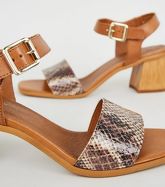 Tan Premium Leather Faux Snake Strap Sandals New Look