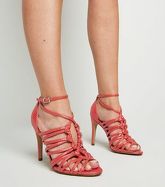 Red Faux Croc Knot Strap Heels New Look Vegan