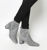 Office Lurex Mid Block Heel Stretch Boots SILVER GLITTER