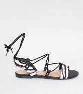 Black Zebra Print Ankle Tie Ghillie Sandals New Look