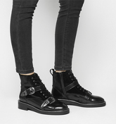 Office Asteroid- Lace Up Buckle Boot BLACK BOX LEATHER VELVET