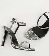 Black Check Barely There Stiletto Heels New Look