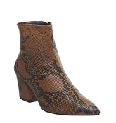 Office Aubergine- Curved Heel Ankle Boot DARK TAN SNAKE LEATHER