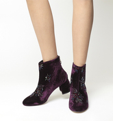 Office Arch Enemy Back Zip Block Heel Boots PURPLE VELVET MULTI EMBELLISHMENT