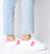 Office Feature Platform Lace Up Trainer WHITE WITH NEON PINK