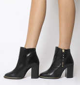 Office Affluent- Cupped Heel Side Zip Boot BLACK LEATHER GOLD HARDWARE