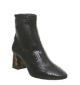 Office All Day- Back Zip Block Heel Boot BLACK SNAKE LEATHER MARBLE HEEL