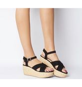 Office Myra Padded Cross Strap Raffia Wedge BLACK