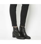 Office Almond- Pre Ruched Block Heel Ankle Boot BLACK LEATHER