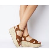 Office Myra Padded Cross Strap Raffia Wedge TAN