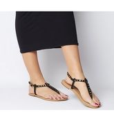 Office Samba Toe Post Sandals BLACK COW HAIR WITH STUDS