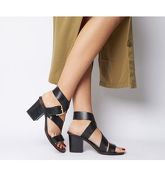 Office Match-  Ankle Strap Block Heel Sandal BLACK LEATHER