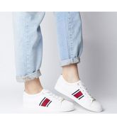 Office Farrah Chain Detail Lace Up Trainers WHITE WITH NAVY RED STRIPE
