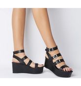 Office Magnolia Multi Strap Flatform Wedge BLACK LEATHER