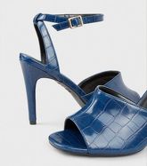 Navy Faux Croc Stiletto Heels New Look