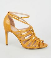 Yellow Faux Croc Knot Strap Heels New Look