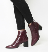 Office Aromatic- Pointed Block Heel Boot BURGUNDY LEATHER
