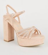 Nude Diamanté Strap Platform Heels New Look