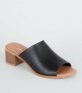 Black Leather-Look Wood Heel Mules New Look Vegan