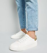 White Leopard Print Leather Back Tab Trainers New Look