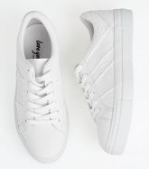 White Woven Panel Lace Up Trainers New Look