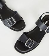 Wide Fit Black Leather-Look Buckle Sandals New Look