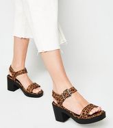 Stone Leopard Print Chunky Sandals New Look