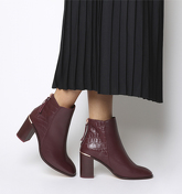 Office Adelle- Square Toe Block Heel BURGUNDY LEATHER CROC MIX