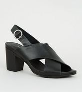 Black Leather-Look Cross Strap Heels New Look