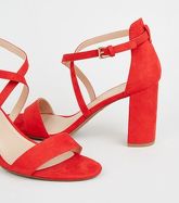 Red Suedette Cross Strap Block Heels New Look Vegan