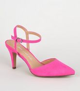 Wide Fit Bright Pink Suedette Pointed Courts New Look