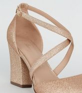 Wide Fit Rose Gold Glitter Block Heels New Look Vegan