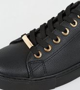 Black Leather-Look Metal Trim Trainers New Look Vegan