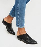 Black Faux Croc and Suedette Slip On Mules New Look