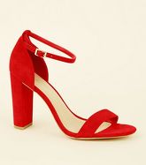 Wide Fit Red Suedette 2 Part Block Heels New Look Vegan