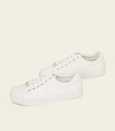 White Leather-Look Metal Trim Trainers New Look Vegan